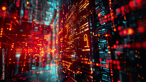 Wallpaper Mural Computer security concept depicted with digital lock mechanism amidst binary code streams Cyber defense theme with futuristic elements Dynamic lighting intense atmosphere  Torontodigital.ca