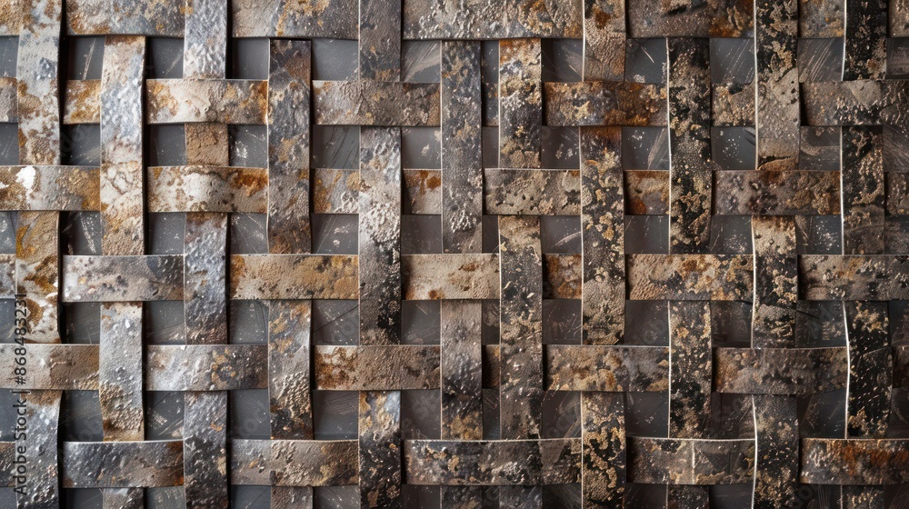 Screen wall made of interwoven metal strips with a rusty patina for an industrial-chic look Screen wall made of interwoven metal strips with a rusty patina for an industrial-chic look