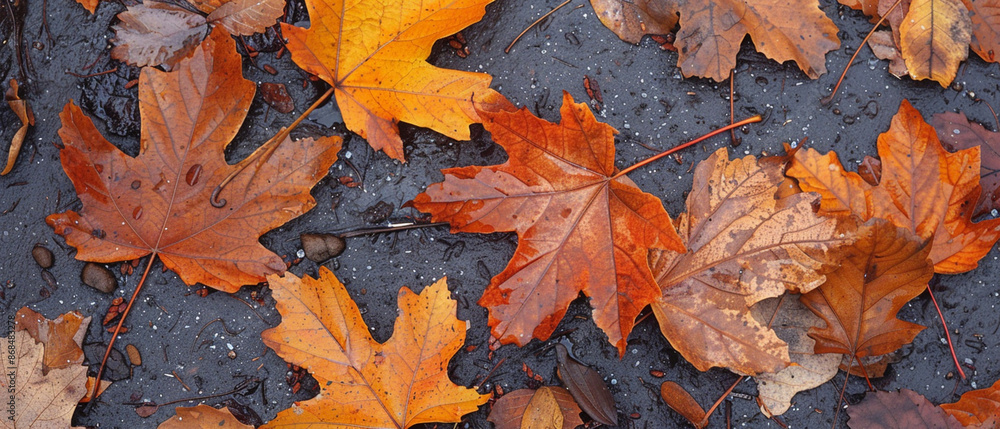 Autumn maple leaves on the ground. Autumn background. Top view. Autumn maple leaves on the ground. Autumn background. Top view.