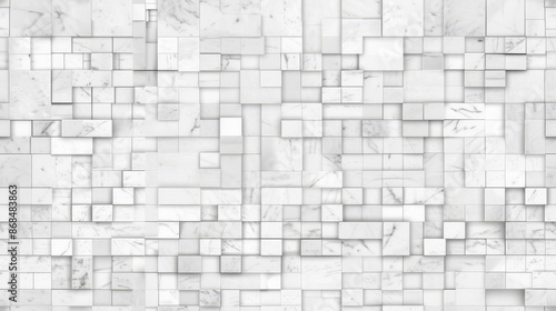 White marble tiles forming a seamless pattern with subtle veins and textures. Elegant and timeless background suitable for various design applications.