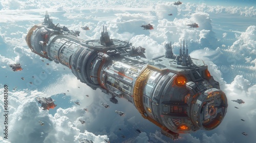 Futuristic space station in deep space. Sci-fi wallpaper. Background for video games