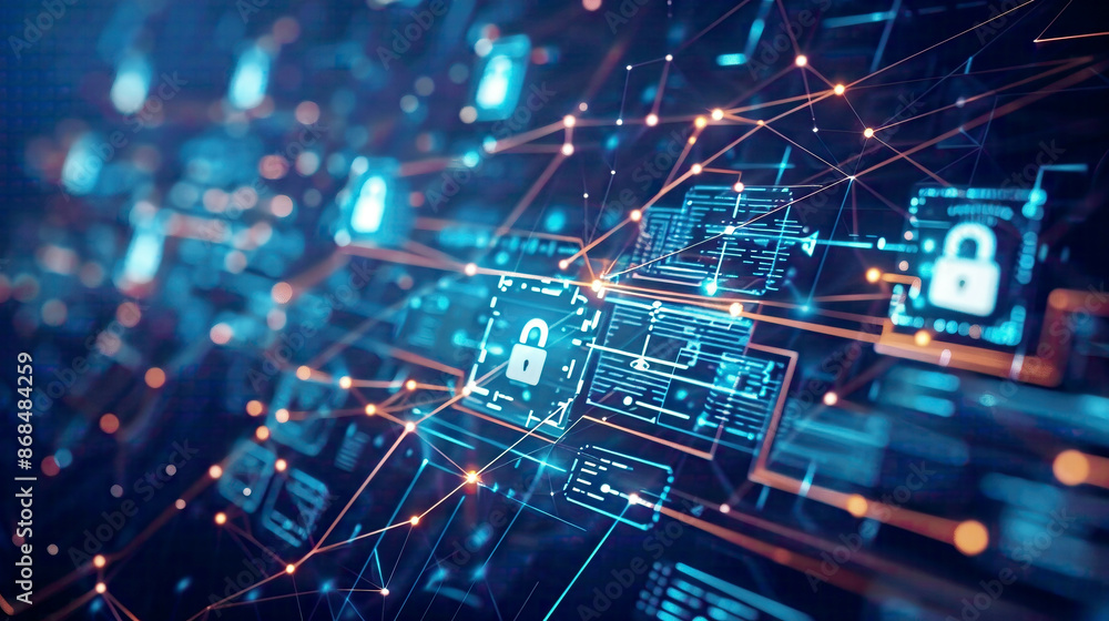 Cybersecurity and privacy lock icon and internet security technology businessmen protecting data on laptops virtual interfaces Cybersecurity and privacy lock icon and internet security technology businessmen protecting data on laptops virtual interfaces