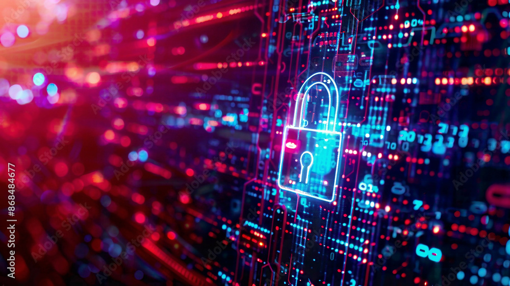 Data privacy and cybersecurity concept lock icon overlaid on binary digits representing secure digital protection Data privacy and cybersecurity concept lock icon overlaid on binary digits representing secure digital protection