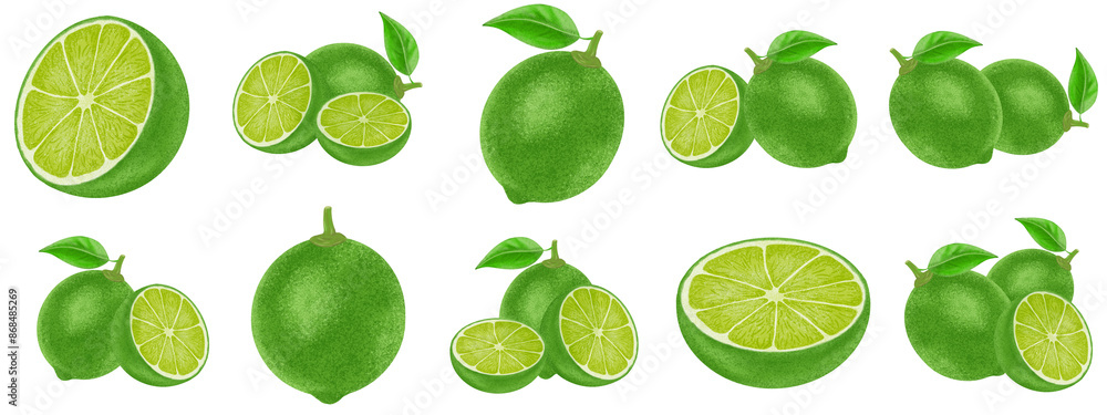 collection of illustration lime isolated, group of painting lime. collection of illustration lime isolated, group of painting lime.