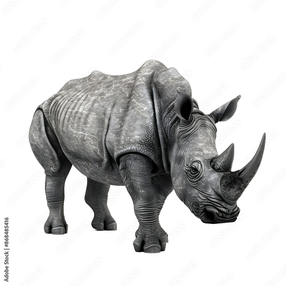 Obraz premium Stylized 3D Gray Rhinoceros on White Background