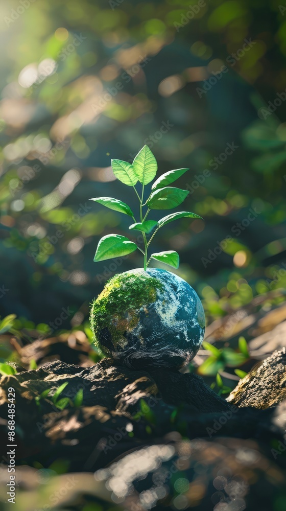 Celebrating World Environment Day: 3D Green Earth with Growing Plant Celebrating World Environment Day: 3D Green Earth with Growing Plant