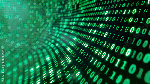 Green binary code matrix background featuring flowing numeric sequences and digital grid evoking themes of technology and data visualization 