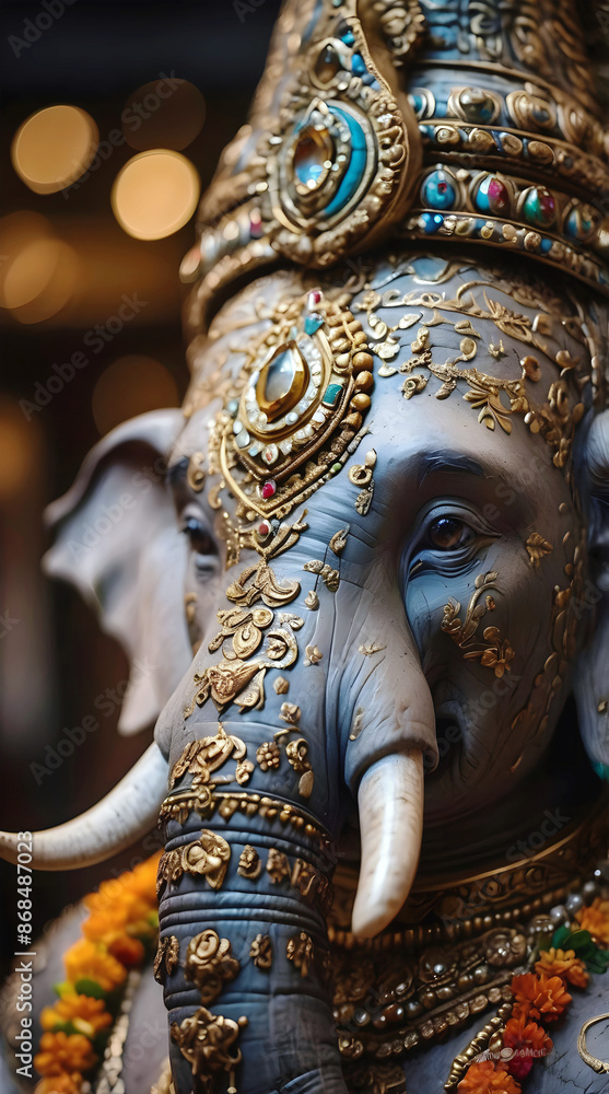 Lord Ganesha major deity in the Hindu pantheon, god with elephant's head and a human body, with four arms