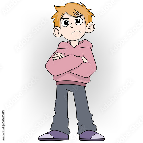 Cartoon Character with Blonde Hair Crossing Arms and Looking Confident