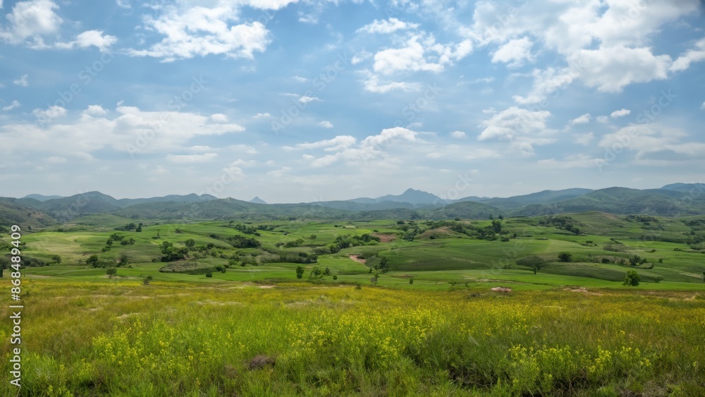 Fototapeta premium Landscape with green hills and blue sky