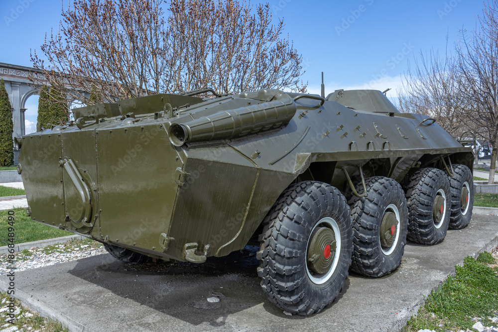 An armored transport and combat vehicle for the transportation of personnel. A Soviet armored personnel carrier. Combat wheeled floating armored vehicle for transporting soldiers and fire support An armored transport and combat vehicle for the transportation of personnel. A Soviet armored personnel carrier. Combat wheeled floating armored vehicle for transporting soldiers and fire support