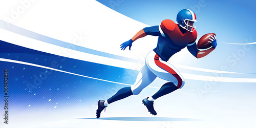 Colourful illustration of american foorball player runs with a ball