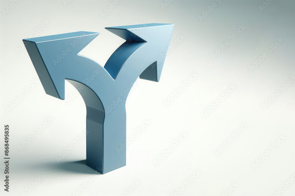 Arrow bifurcated in different directions. Space for text. Arrow bifurcated in different directions. Space for text.