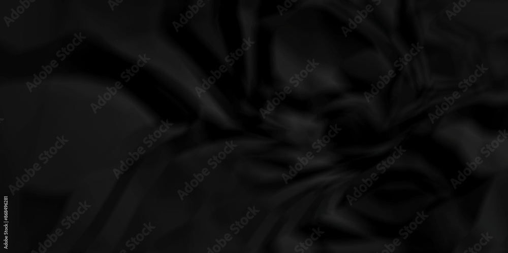 Fototapeta premium Black wrinkly backdrop paper background. panorama grunge wrinkly paper texture background, crumpled pattern texture. paper crumpled texture. black fabric crushed textured crumpled.