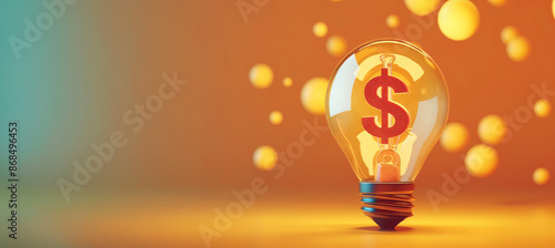 Wallpaper Mural Illustration of Light Bulb and a shaped of Dollar Sign inside the bulb. Energy Saving concept and cost consumption on electricity.  Torontodigital.ca