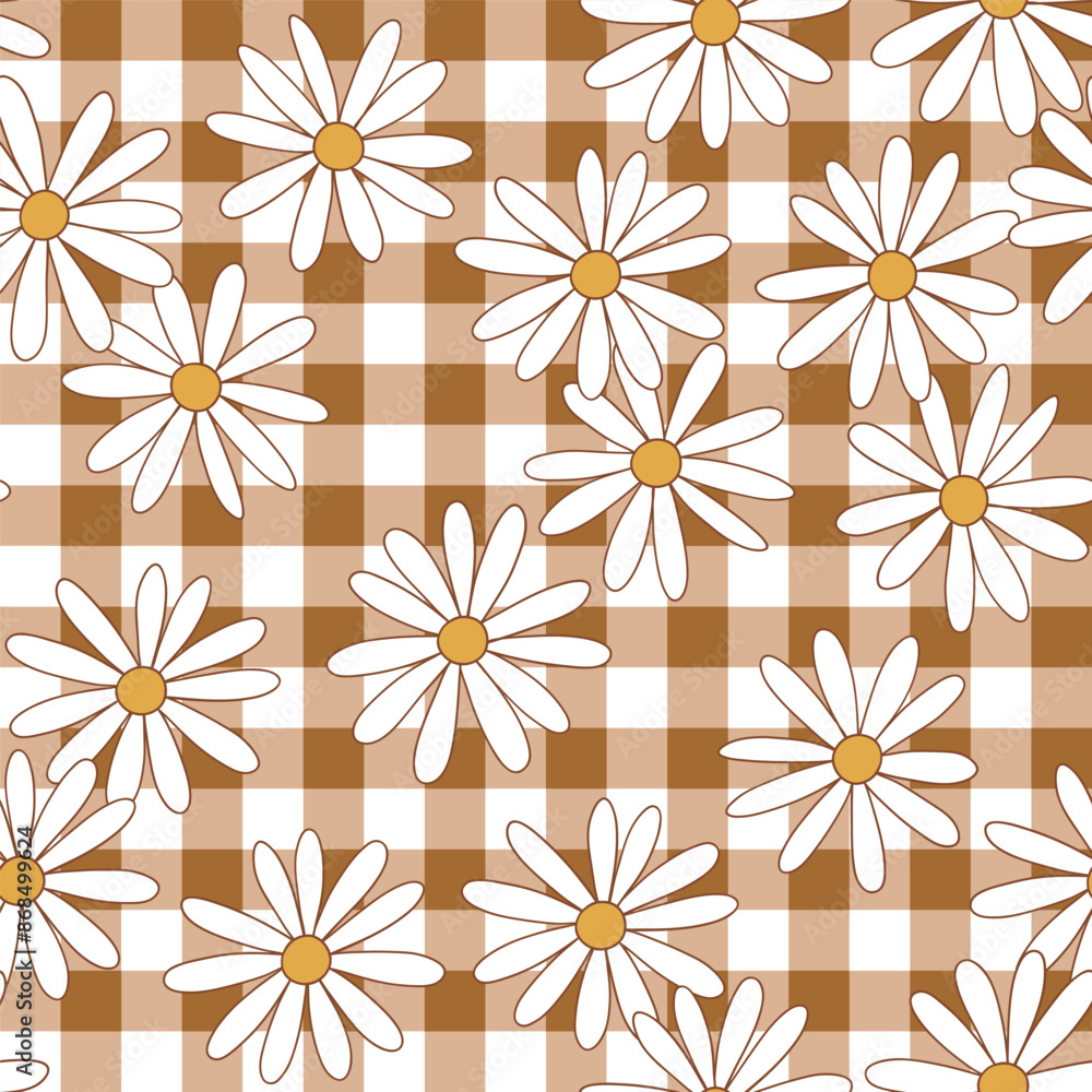 Seamless vector pattern with hand drawn daisy flowers. Cute minimal floral background. Perfect for textile, wallpaper or nursery print design. Seamless vector pattern with hand drawn daisy flowers. Cute minimal floral background. Perfect for textile, wallpaper or nursery print design.