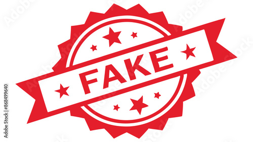 Red Fake Badge with Circular Border and Stars