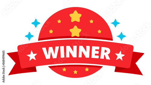 Winner Badge with Stars and Red Ribbon