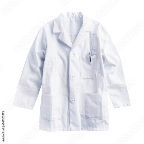 White lab coat isolated on white background. Professional medical uniform for doctors, scientists, and healthcare professionals.