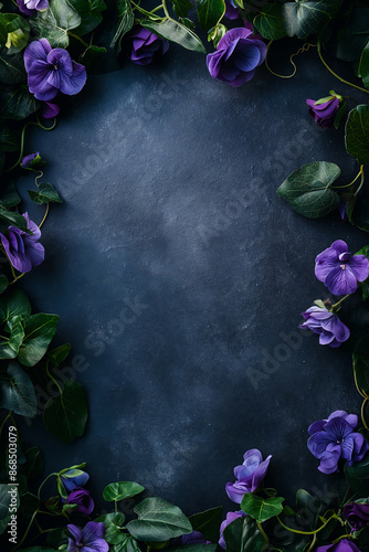 Wallpaper Mural A textured dark background adorned with delicate branches and purple flowers and vines border frame Torontodigital.ca