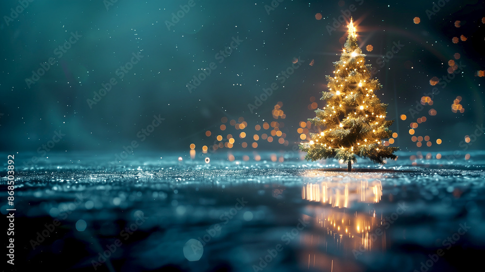 Fototapeta premium Christmas tree background sparkling at night