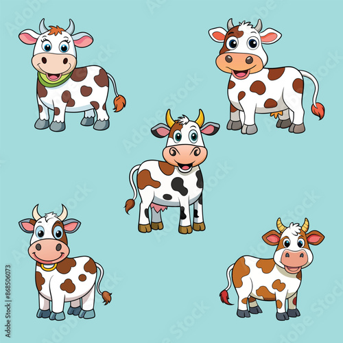 set of cute cow vector illustration