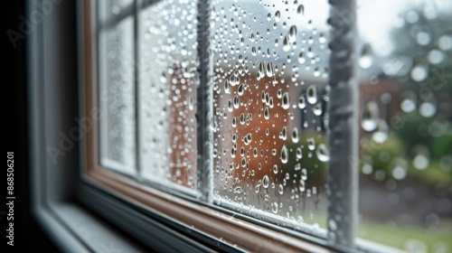 Raindrops on Window Pane with Blurred Background of Outside World.