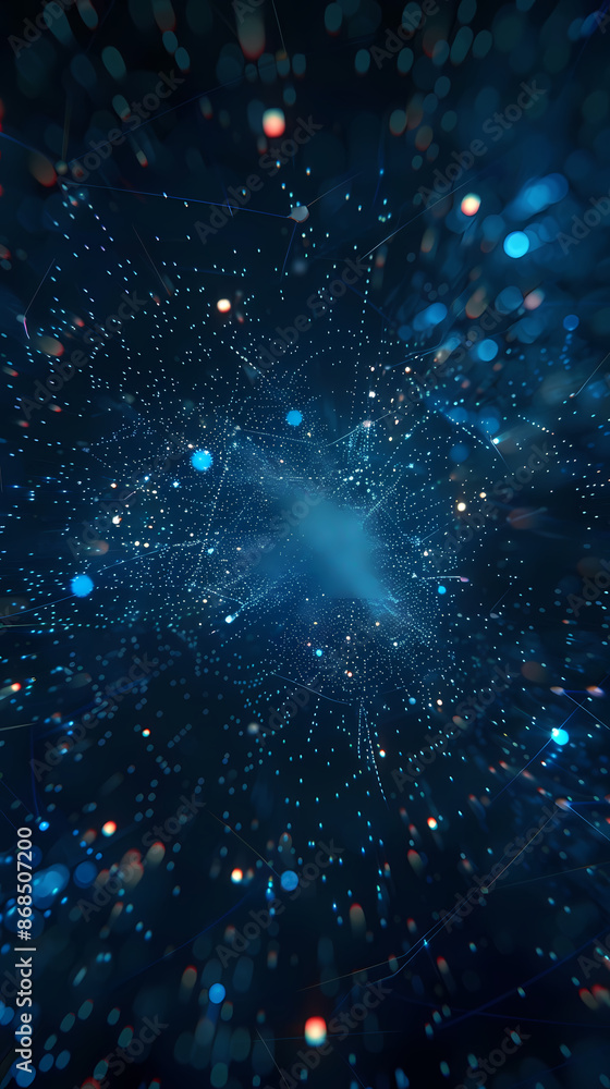 Obraz premium Abstract background with blue glowing particles and light dots, future technology concept