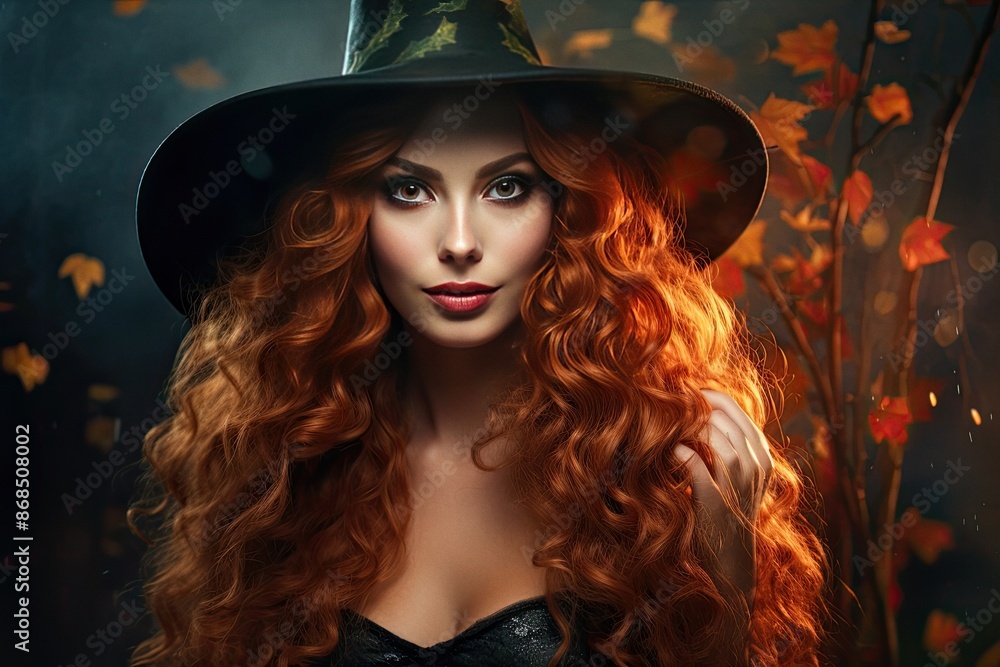 Beautiful young woman in witches hat Halloween art portrait 01 Beautiful young woman in witches hat Halloween art portrait 01
