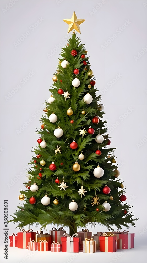 3D Christmas tree. White background. Generative AI 3D Christmas tree. White background. Generative AI
