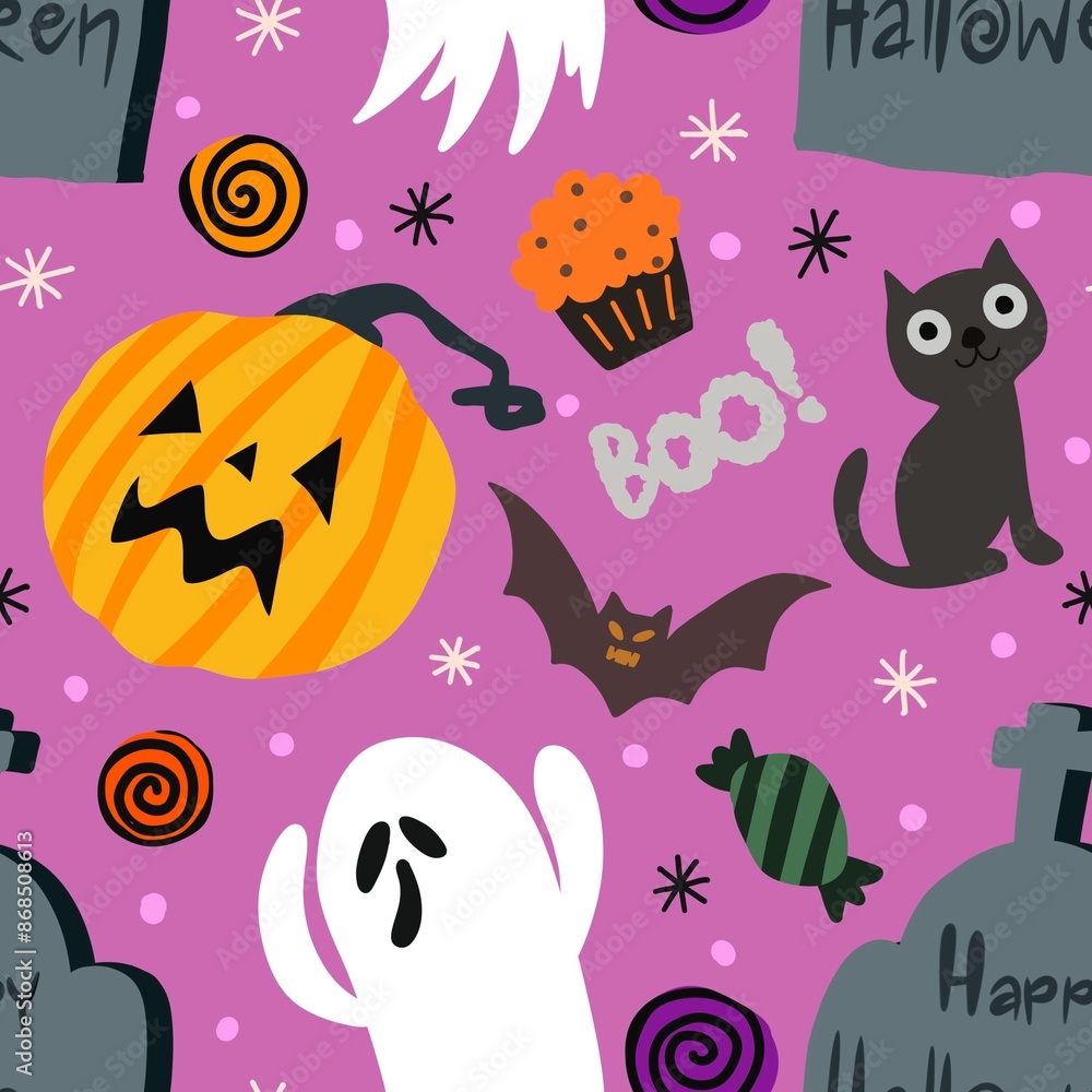 Halloween seamless pattern - creepy pumpkin lanterns with scary faces, traditional holiday halloween symbols ,seamless texture Halloween seamless pattern - creepy pumpkin lanterns with scary faces, traditional holiday halloween symbols ,seamless texture