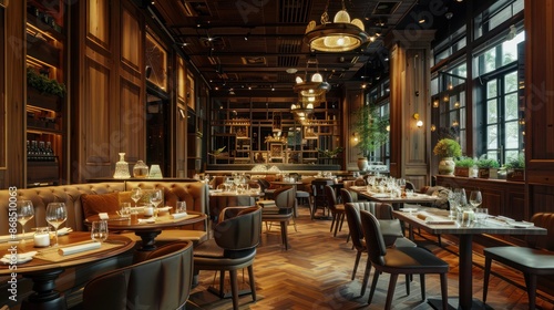upscale restaurant with artistic wooden cladding and elegant ambiance