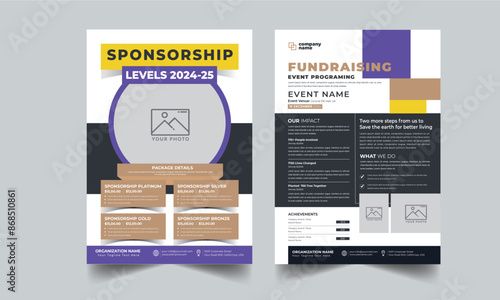 Nonprofit Event, Sponsorship Levels, Fundraising Flyers design layout with 2 style concept template