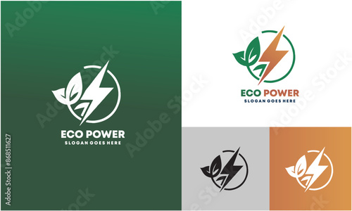 Green Leaf Eco Power Energy Design Element vector icon. photo