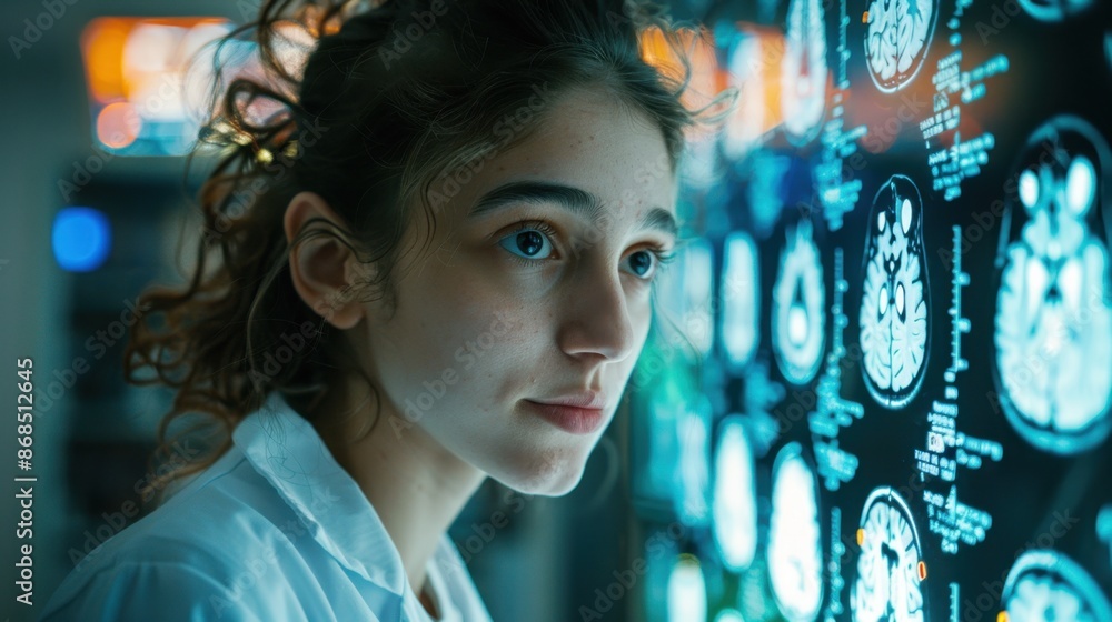 Fototapeta premium A Neuroscientist conducts neurological research, performs experiments on brain activity, analyzes data, publishes scientific papers, and collaborates on neuroscience projects. 