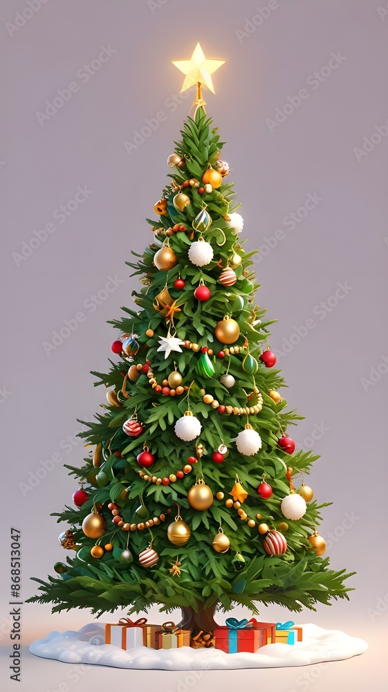 3D Christmas tree. White background. Generative AI 3D Christmas tree. White background. Generative AI