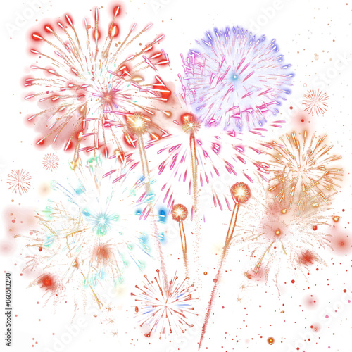 Colorful fireworks in the sky with transparent background