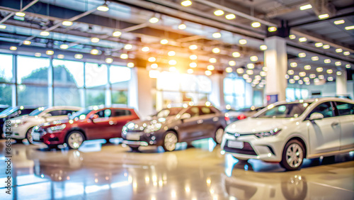 Cars in a car showroom with a blurred background.  © PETR BABKIN