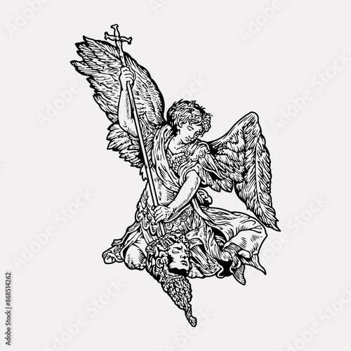 Vintage hand drawn female angel illustration