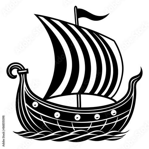 Viking ship sea water side view vector