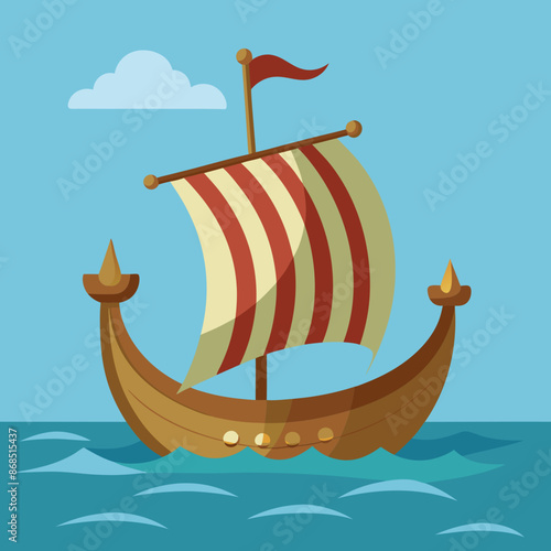 Viking ship sea water side view vector