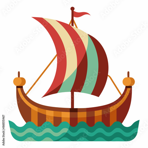 Viking ship sea water side view vector