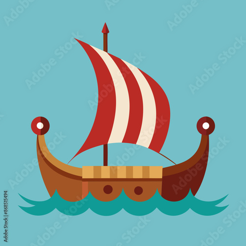 Viking ship sea water side view vector