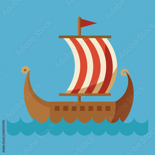 Viking ship sea water side view vector