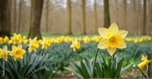 Elegance of Daffodil Flowers Amidst a Serene Garden Setting  © Grez