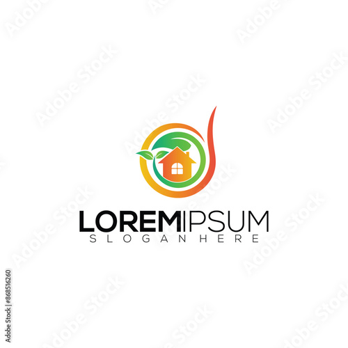 Free Download house logo on colorful leaves vector - GFXLoad