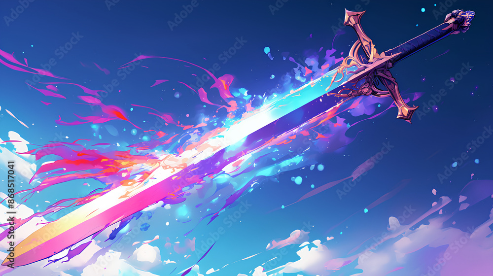 a sword with the power of rainbow flames