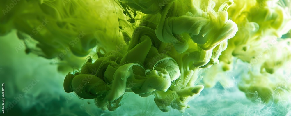Bright green ink clouds in water, abstract background Bright green ink clouds in water, abstract background