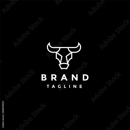 Simple Line Bulls Head Silhouette Logo Design. Strong Lines Bull Silhouette Logo Design.