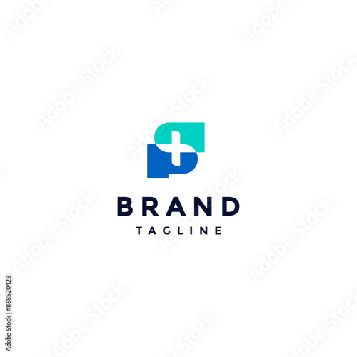 Initial Letter SP Plus Logo Design. Plus Icon Between Letters S and P Logo Design.